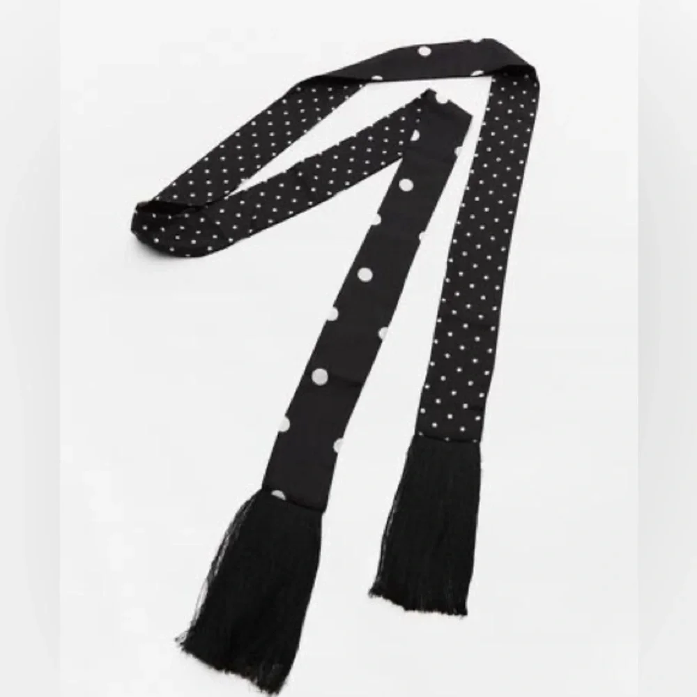 Zara Polka Dot Long Skinny Fringe Scarf